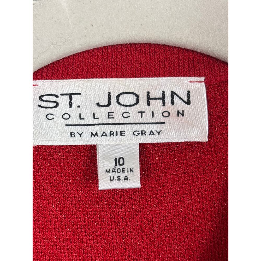 St. John Womens 10 Red Knit Wool Crochet Zip Front Designer Crochet Jacket NEW - Picture 3 of 9